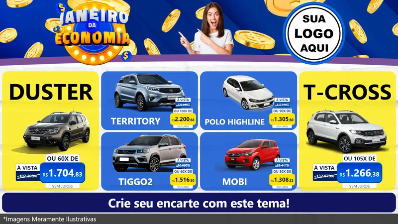 Modelo de TV para TV Horizontal com o tema Janeiro da Economia para Concessionaria de Carros