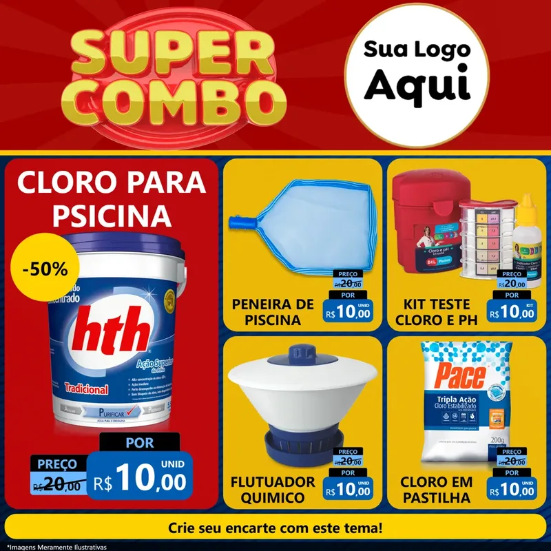 Modelo de Rede Social para Feed Facebook com o tema Super Combo para Produtos para Piscina
