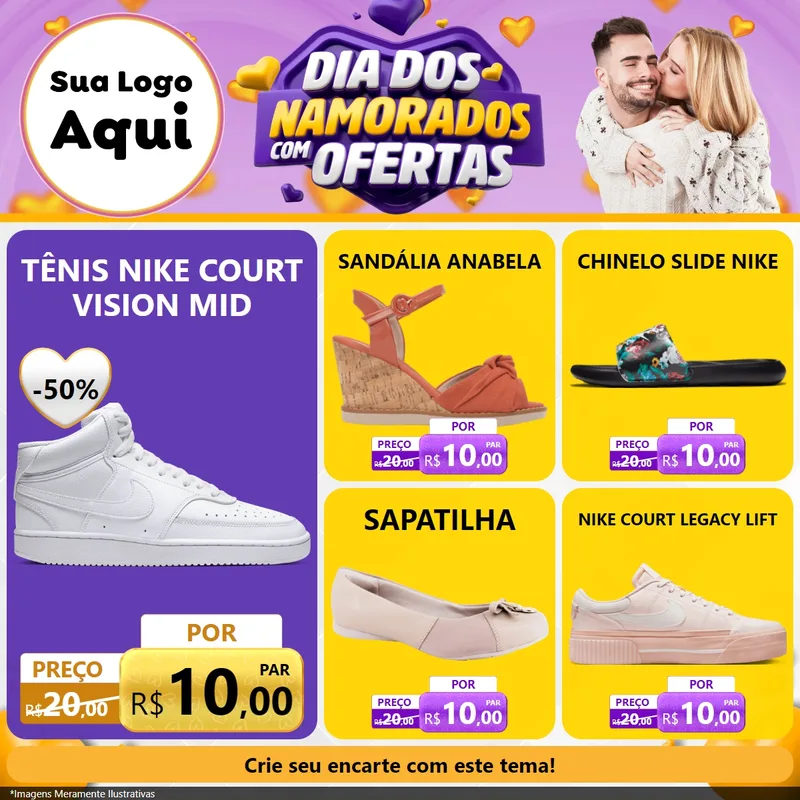 Modelo de Rede Social para Feed Facebook com o tema Dia Dos Namorados Com Ofertas para Calçados