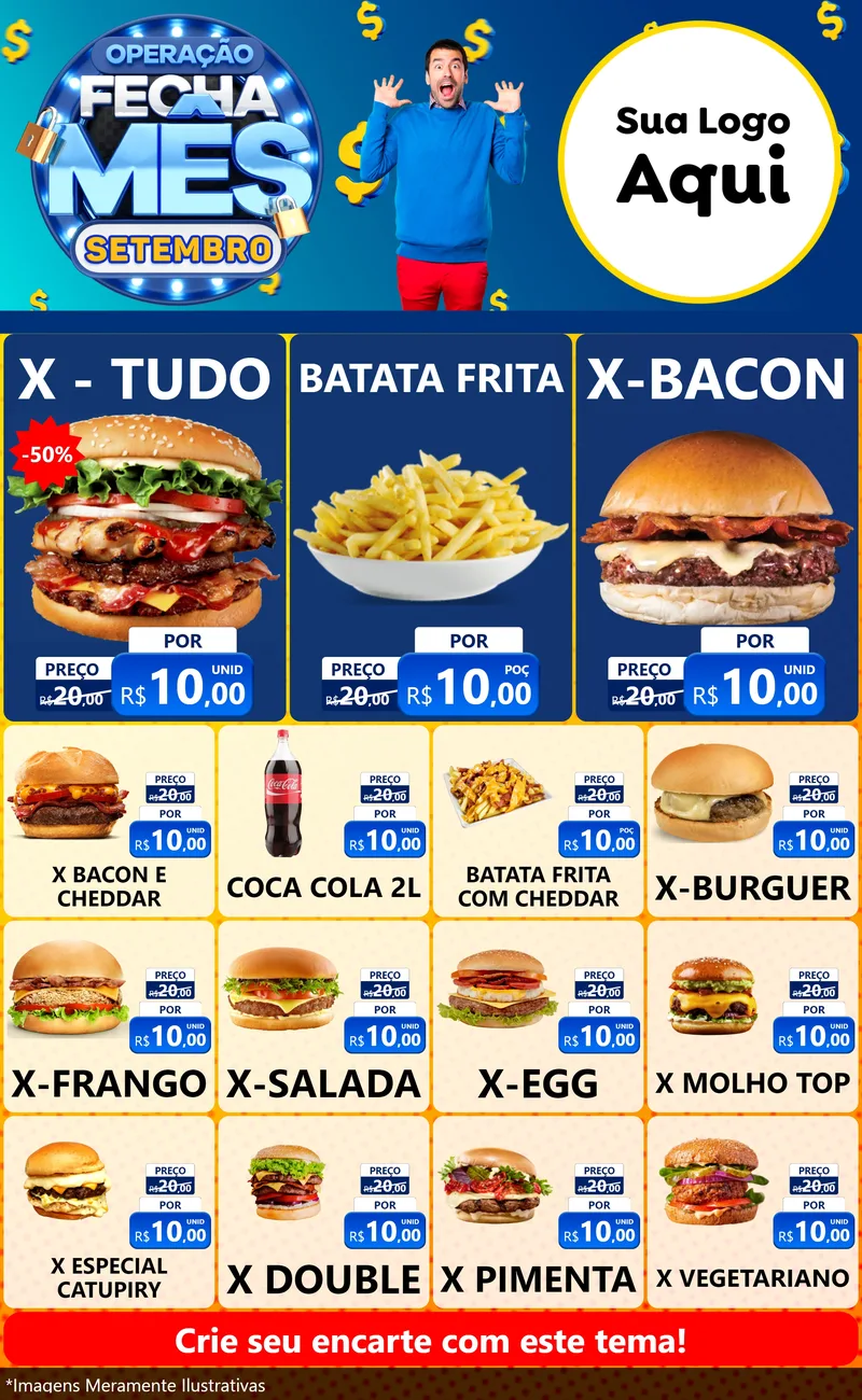 Modelo de Encarte para Encarte Grande com o tema Operação Fecha Mês Setembro para Hamburgueria