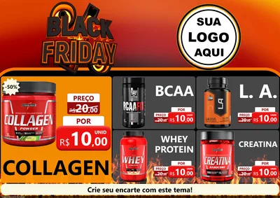 Modelo de Encarte para Encarte A4 Horizontal com o tema Black Friday para Suplementos alimentares