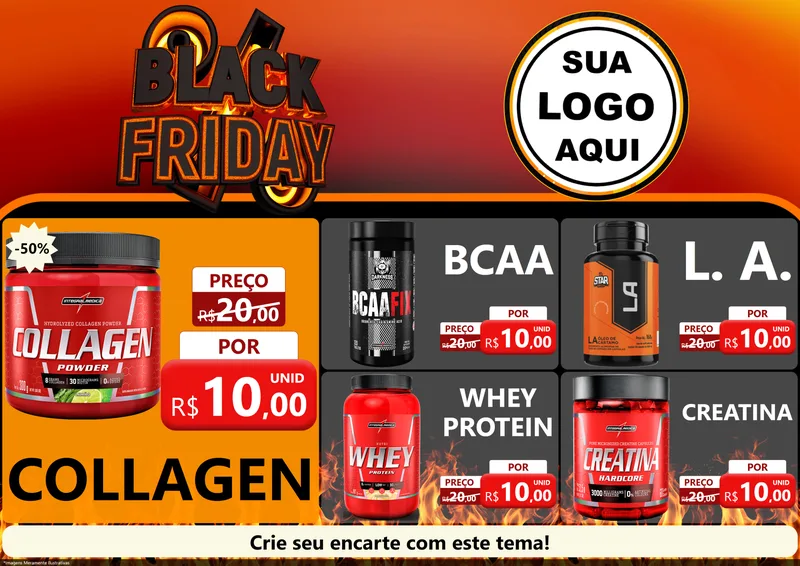 Modelo de Encarte para Encarte A4 Horizontal com o tema Black Friday para Suplementos alimentares