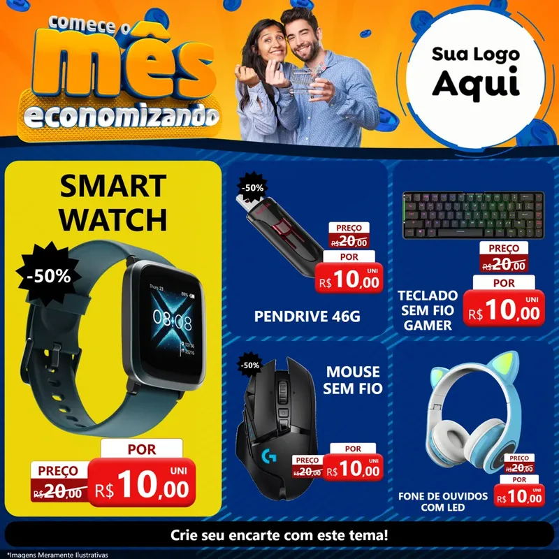 Modelo de Rede Social para Feed Facebook com o tema Comece O Mês Economizando para Informática