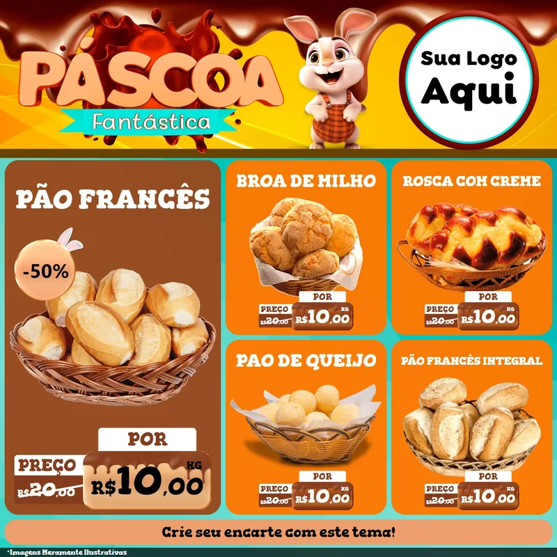 Modelo de Rede Social para Feed Facebook com o tema Páscoa Fantástica para Padaria