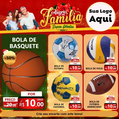 Modelo de Rede Social para Feed Facebook com o tema Alegria em Família Super Ofertas - Natal para Artigos Esportivos