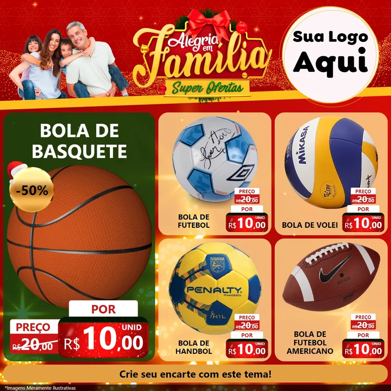 Modelo de Rede Social para Feed Facebook com o tema Alegria em Família Super Ofertas - Natal para Artigos Esportivos