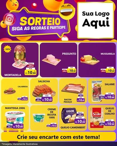Modelo de Rede Social para Feed Instagram com o tema Sorteio para Frios e Laticínios