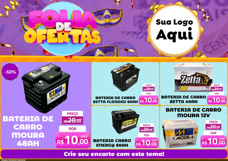 Modelo de Encarte para Encarte A4 Horizontal com o tema Folia de Ofertas para Baterias Elétricas