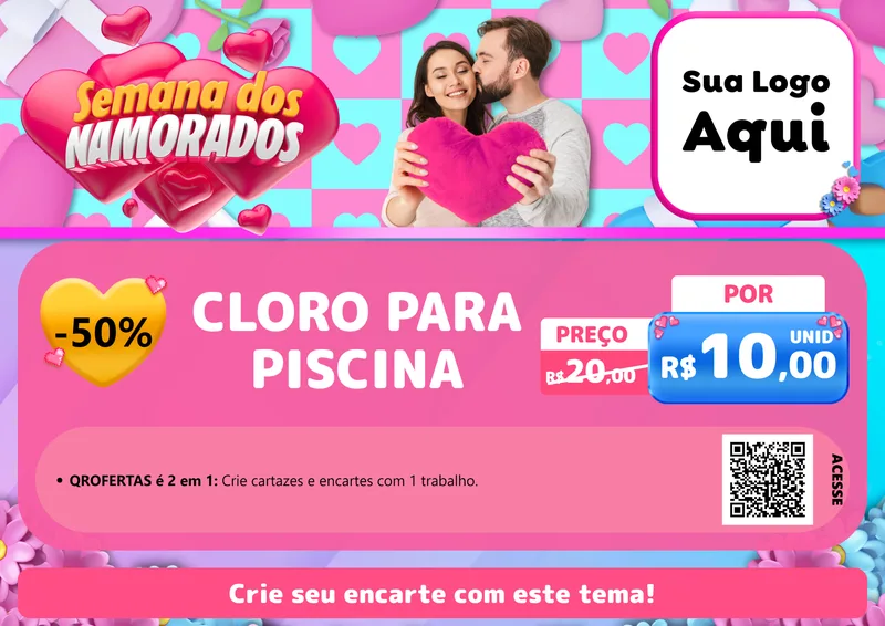 Modelo de Cartaz para Cartaz A4 Horizontal com o tema Semana dos Namorados para Produtos para Piscina