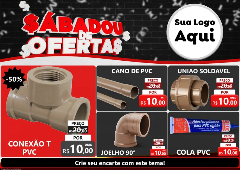 Modelo de Encarte para Encarte A4 Horizontal com o tema Sabadou de Ofertas para Tubos e conexões