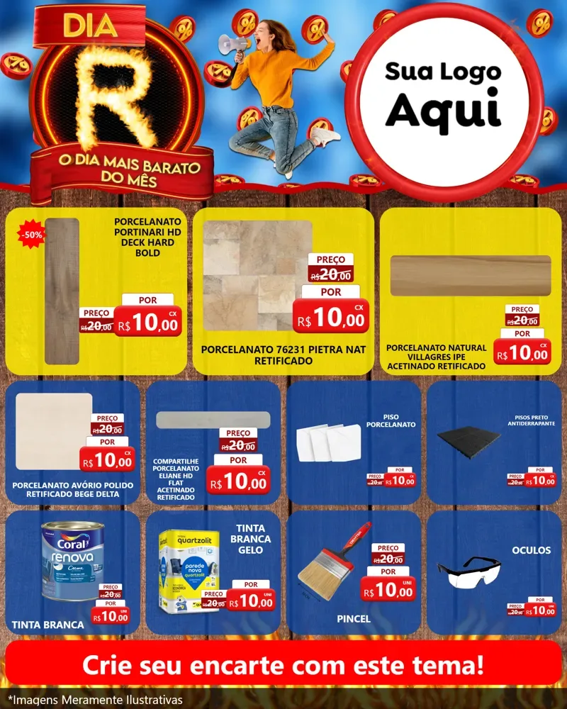 Modelo de Rede Social para Feed Instagram com o tema Dia R - O Dia Mais Barato Do Mês para Pisos e revestimentos
