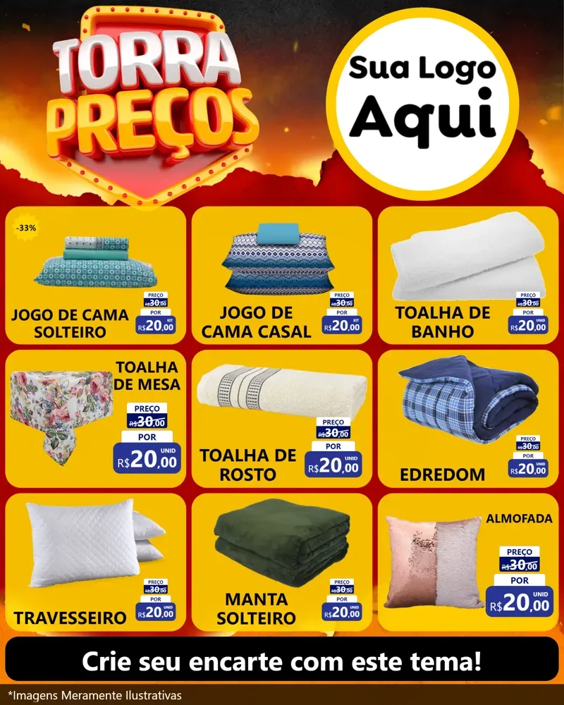 Modelo de Rede Social para Feed Instagram com o tema Torra Preços para Cama, Mesa e Banho