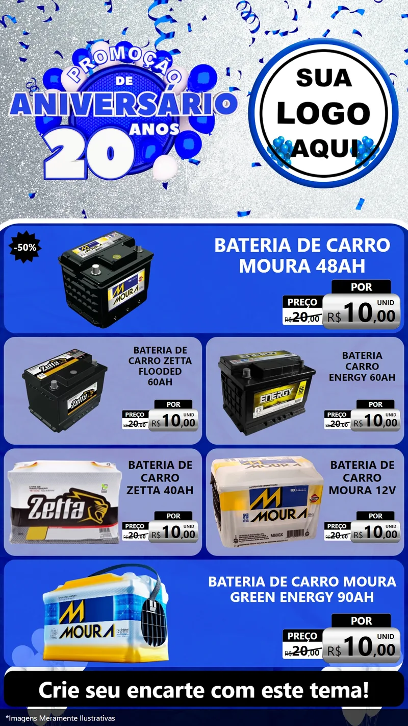 Modelo de TV para TV Vertical com o tema Promoção de Aniversário - 20 Anos para Baterias Elétricas