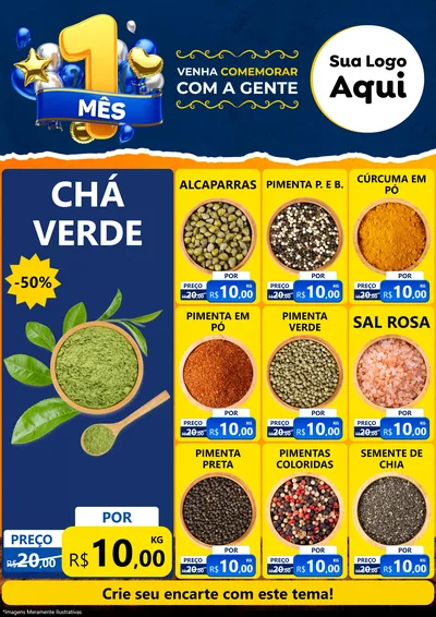 Modelo de Encarte para Encarte A4 Vertical com o tema Um Mês de Aniversário para Produtos Naturais