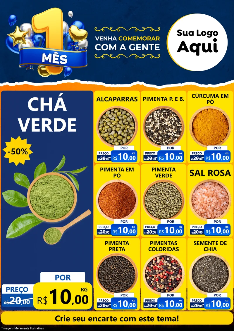 Modelo de Encarte para Encarte A4 Vertical com o tema Um Mês de Aniversário para Produtos Naturais