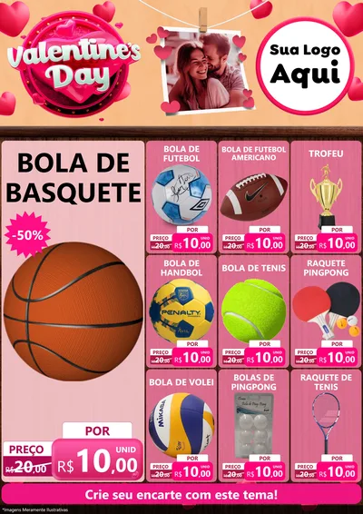 Modelo de Encarte para Encarte A4 Vertical com o tema Valentine's Day para Artigos Esportivos