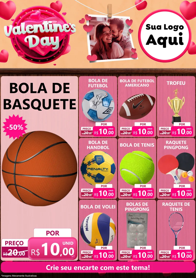 Modelo de Encarte para Encarte A4 Vertical com o tema Valentine's Day para Artigos Esportivos