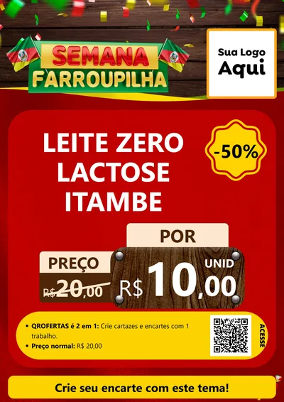 Modelo de Cartaz para Cartaz A4 Vertical com o tema Semana Farroupilha para Frios e Laticínios