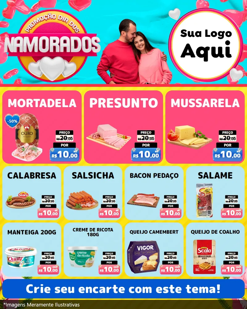 Modelo de Rede Social para Feed Instagram com o tema Promoção Dia dos Namorados para Frios e Laticínios