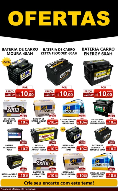 Modelo de Encarte para Encarte Grande com o tema Ofertas Preto e Vermelho Cartaz para Baterias Elétricas