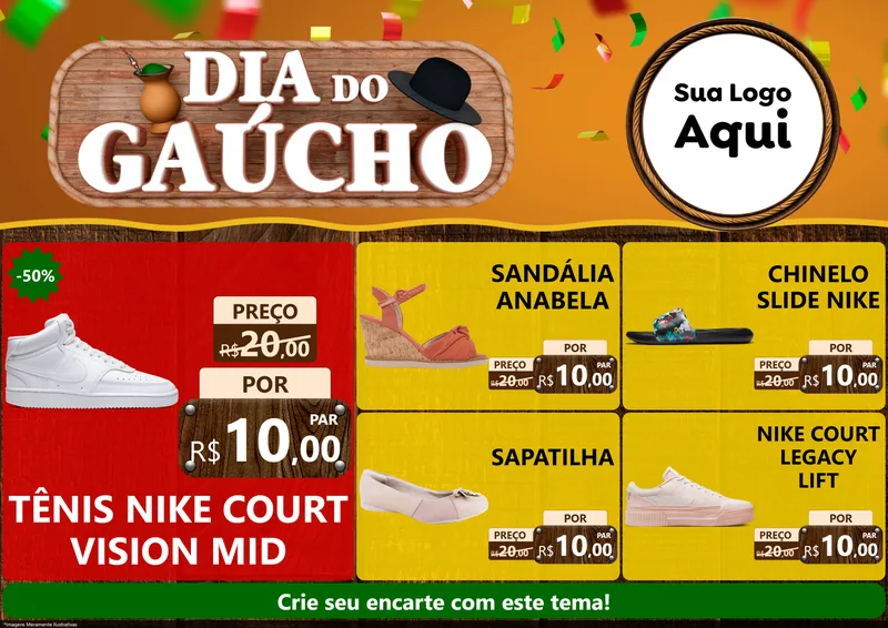 Modelo de Encarte para Encarte A4 Horizontal com o tema Dia do Gaúcho para Calçados