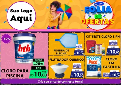 Modelo de Encarte para Encarte A4 Horizontal com o tema Folia de Ofertas para Produtos para Piscina