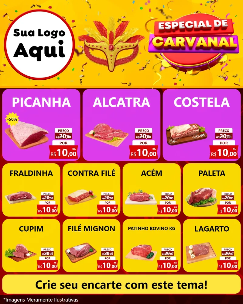 Modelo de Rede Social para Feed Instagram com o tema Especial de Carnaval para Açougue