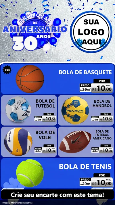 Modelo de TV para TV Vertical com o tema Promoção de Aniversário - 30 Anos para Artigos Esportivos