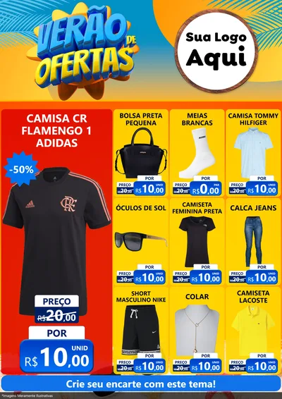 Modelo de Encarte para Encarte A4 Vertical com o tema Verão de Ofertas para Roupas e acessórios