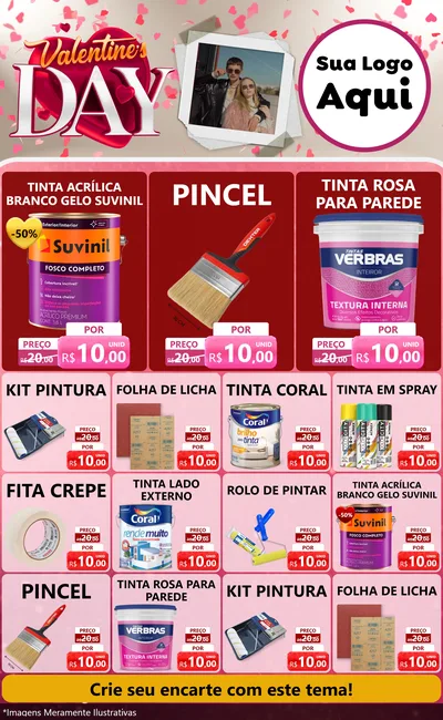 Modelo de Encarte para Encarte Grande com o tema Valentine's Day para Tintas e Ferramentas