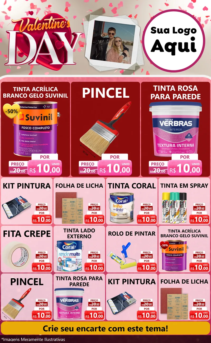 Modelo de Encarte para Encarte Grande com o tema Valentine's Day para Tintas e Ferramentas