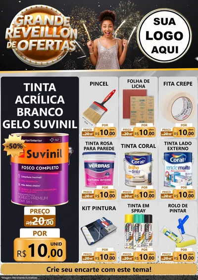 Modelo de Encarte para Encarte A4 Vertical com o tema Grande Réveillon de Ofertas para Tintas e Ferramentas