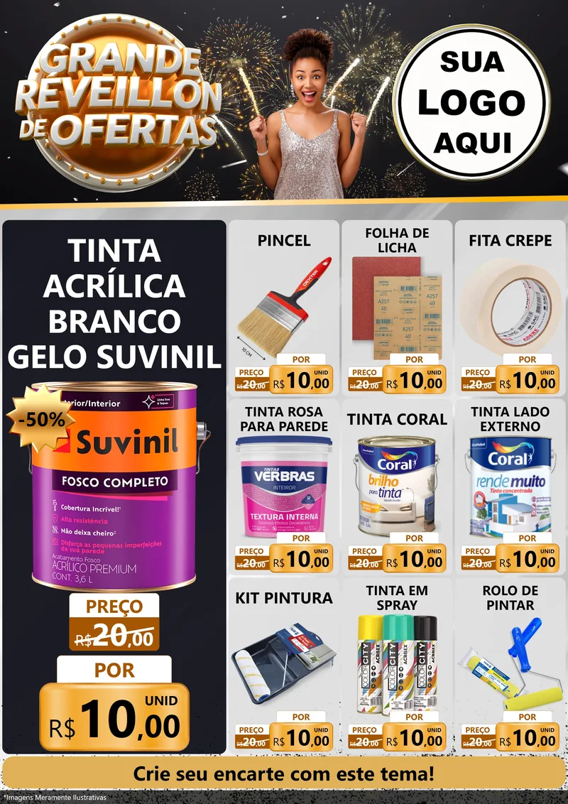 Modelo de Encarte para Encarte A4 Vertical com o tema Grande Réveillon de Ofertas para Tintas e Ferramentas