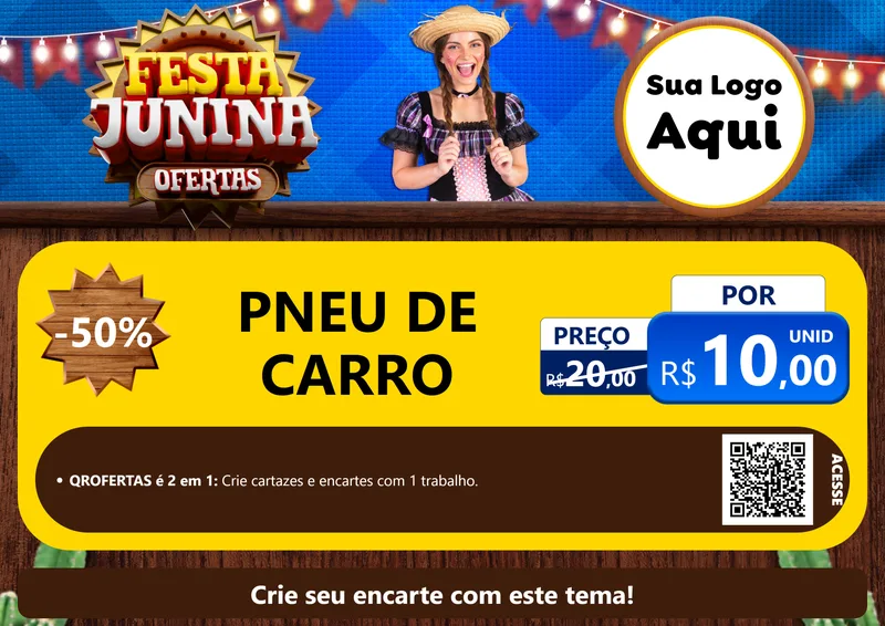 Modelo de Cartaz para Cartaz A4 Horizontal com o tema Festa Junina Ofertas para Auto peças