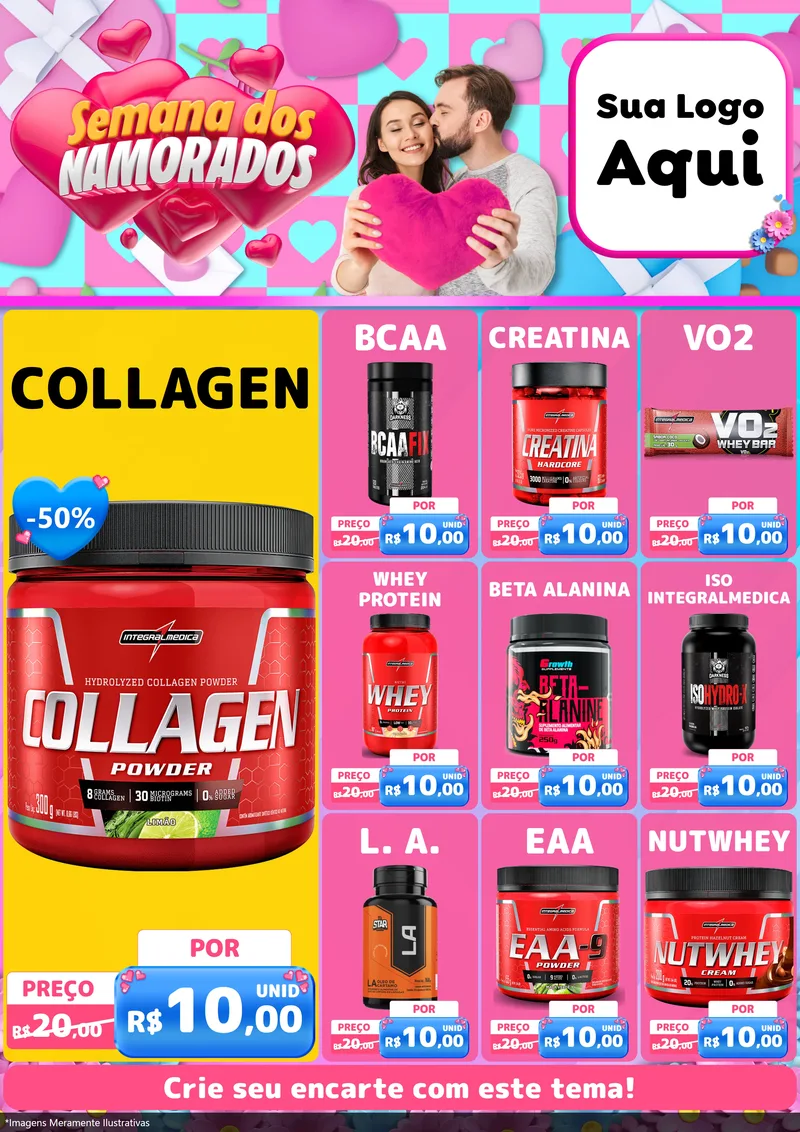 Modelo de Encarte para Encarte A4 Vertical com o tema Semana dos Namorados para Suplementos alimentares