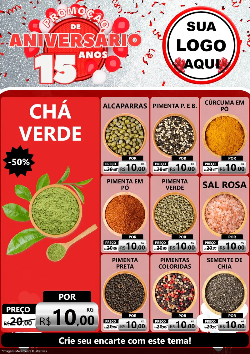 Modelo de Encarte para Encarte A4 Vertical com o tema Promoção de Aniversário - 15 Anos para Produtos Naturais