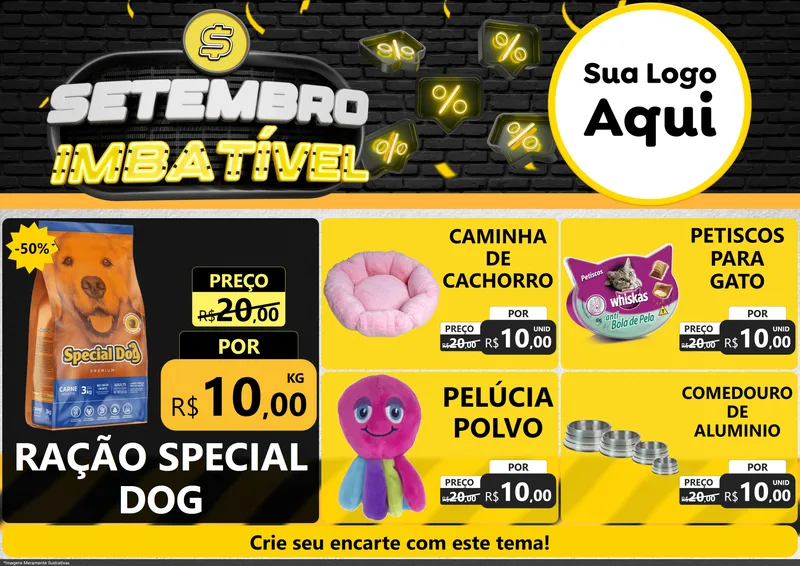 Modelo de Encarte para Encarte A4 Horizontal com o tema Setembro Imbatível para Pet Shop