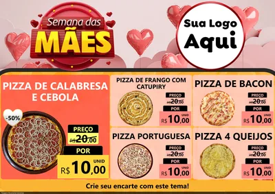Modelo de Encarte para Encarte A4 Horizontal com o tema Semana das Mães para Pizzaria