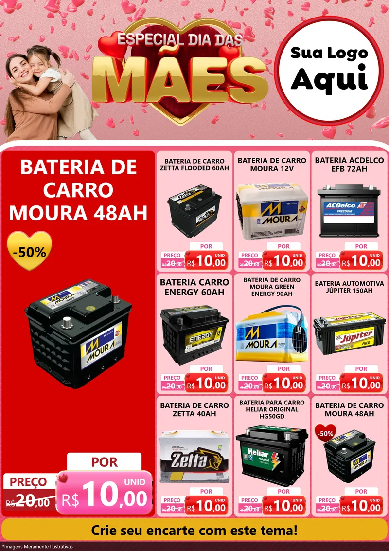 Modelo de Encarte para Encarte A4 Vertical com o tema Especial Dia Das Mães para Baterias Elétricas