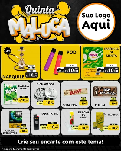 Modelo de Rede Social para Feed Instagram com o tema Quinta Maluca para Tabacaria