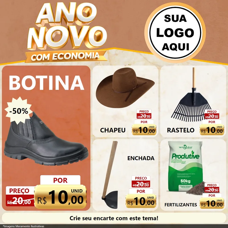 Modelo de Rede Social para Feed Facebook com o tema Ano Novo Com Economia para Agropecuária
