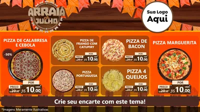 Modelo de TV para TV Horizontal com o tema Arraiá de Julho - Junina para Pizzaria