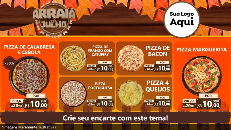 Modelo de TV para TV Horizontal com o tema Arraiá de Julho - Junina para Pizzaria