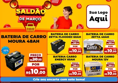 Modelo de Encarte para Encarte A4 Horizontal com o tema Saldão de Março para Baterias Elétricas
