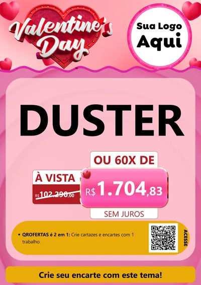 Modelo de Cartaz para Cartaz A4 Vertical com o tema Valentine's Day para Concessionaria de Carros
