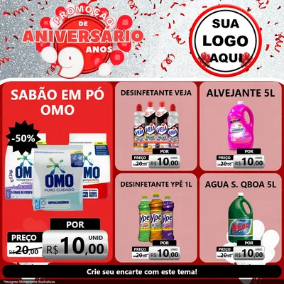 Modelo de Rede Social para Feed Facebook com o tema Promoção de Aniversário - 9 Anos para Produtos de Limpeza