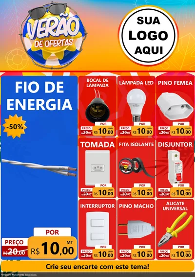 Modelo de Encarte para Encarte A4 Vertical com o tema Verão de Ofertas para Materiais Elétricos