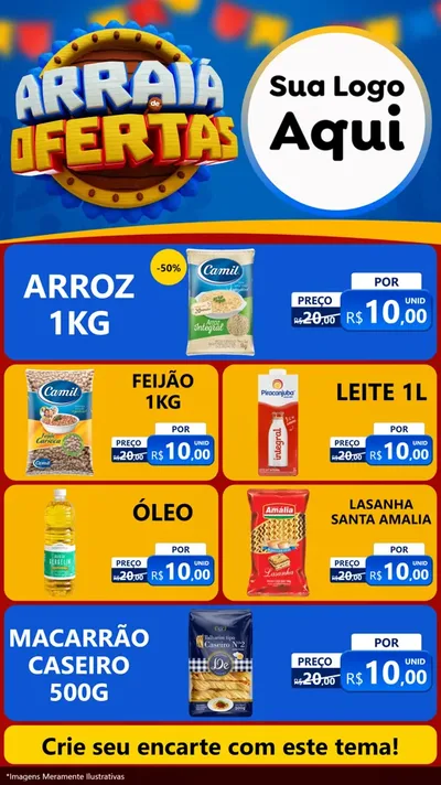 Modelo de TV para TV Vertical com o tema Arraiá de Ofertas - Junina para Supermercado