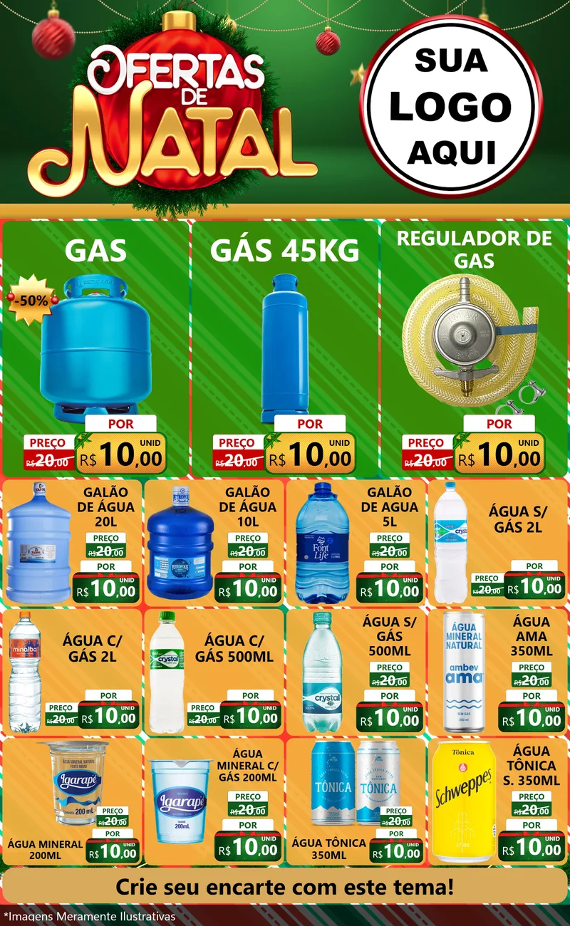 Modelo de Encarte para Encarte Grande com o tema Ofertas de Natal para Água e gás