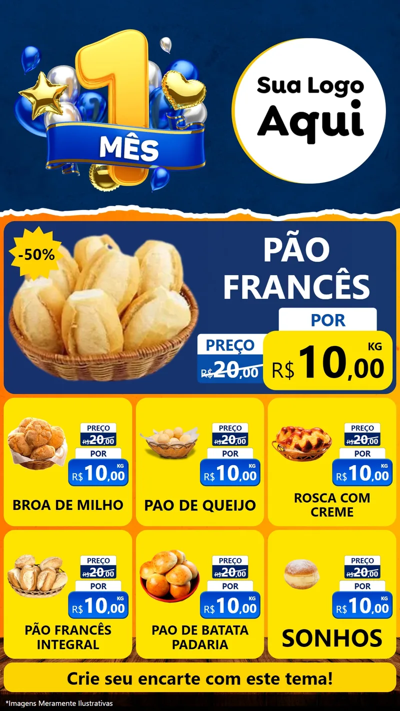 Modelo de Rede Social para Stories com o tema Um Mês de Aniversário para Padaria